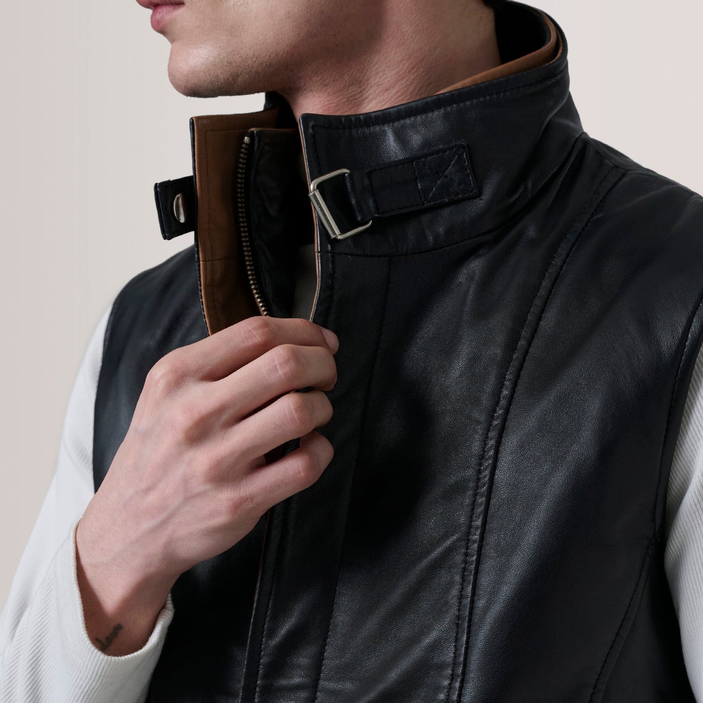 Zane Black Leather Vest SH10