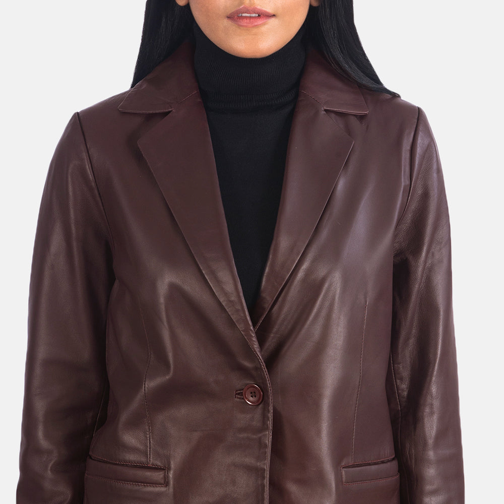Norma Maroon Leather Blazer SH573