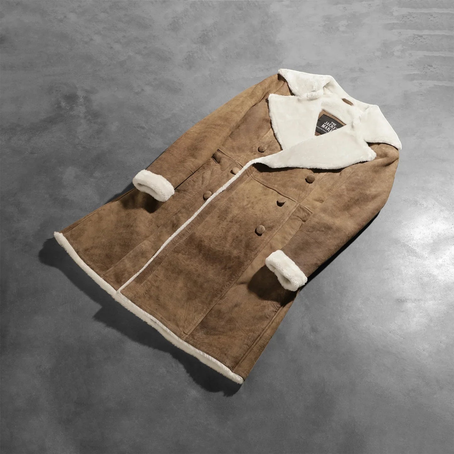 Amie Distressed Brown Double Breasted Shearling Coat SH636
