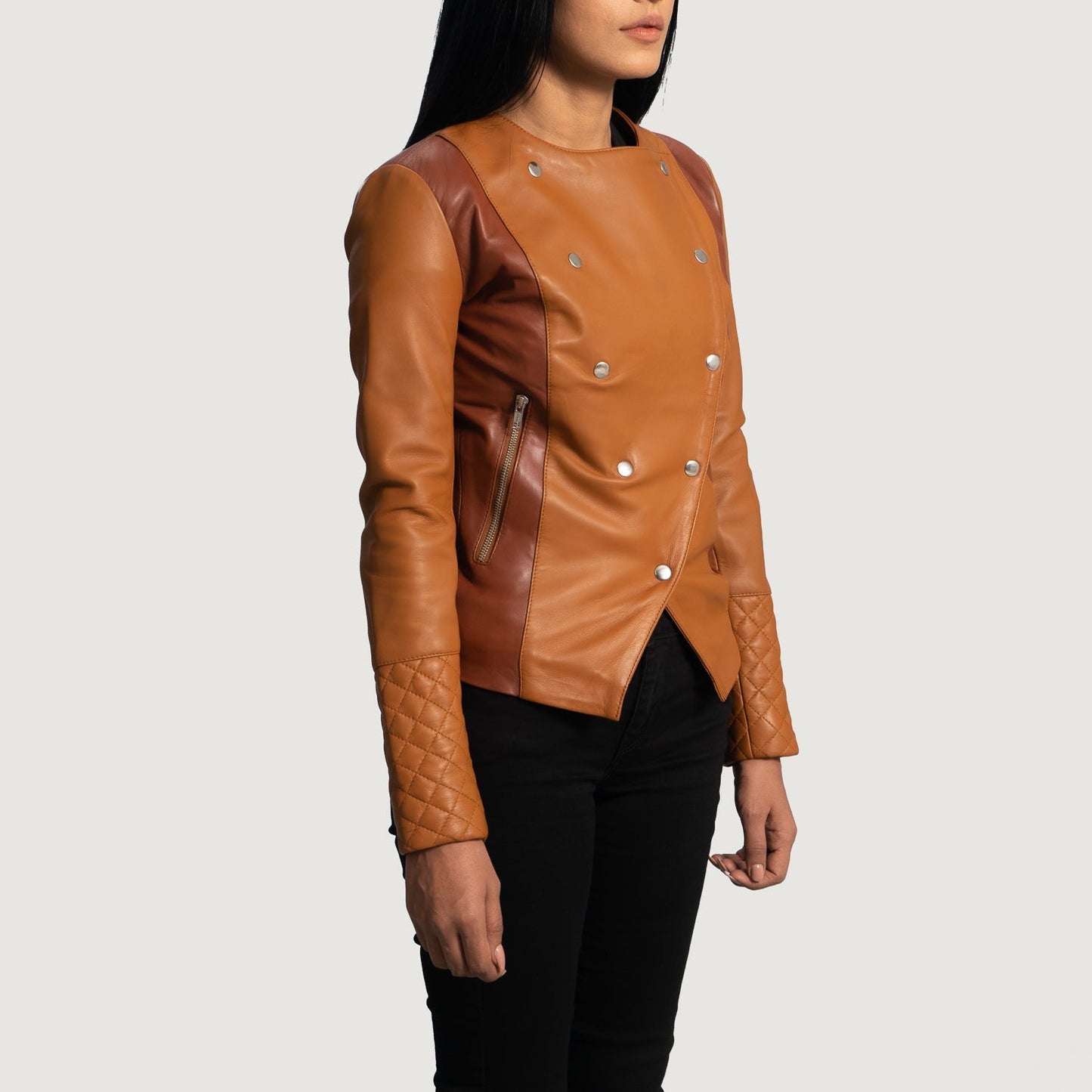 County Tan Overlap Leather Jacket SH617