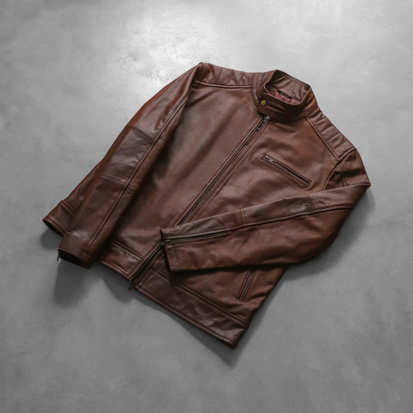 [FS] Dean Brown Leather Biker Jacket