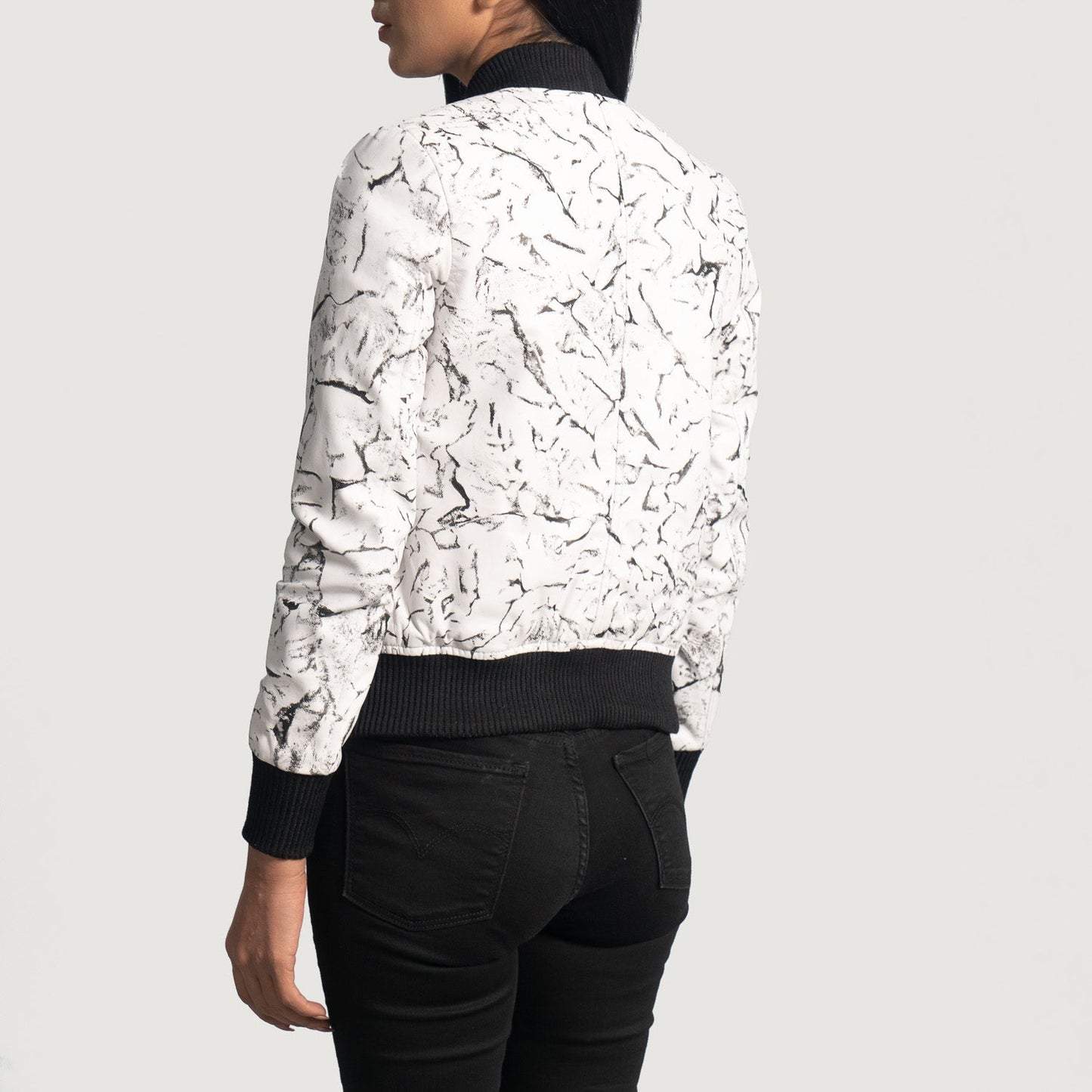Donna Blake White Leather Bomber Jacket SH615