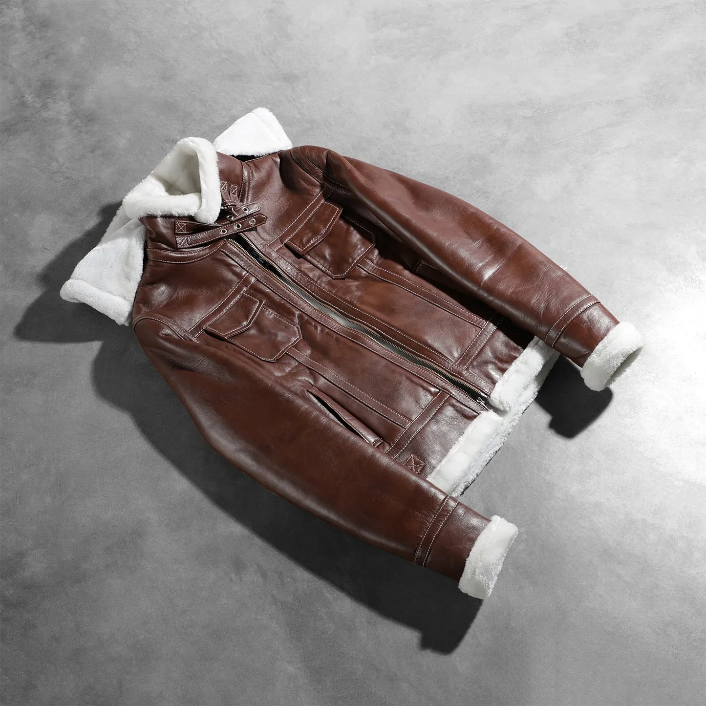 Fiona Brown Hooded Shearling Leather Jacket SH606