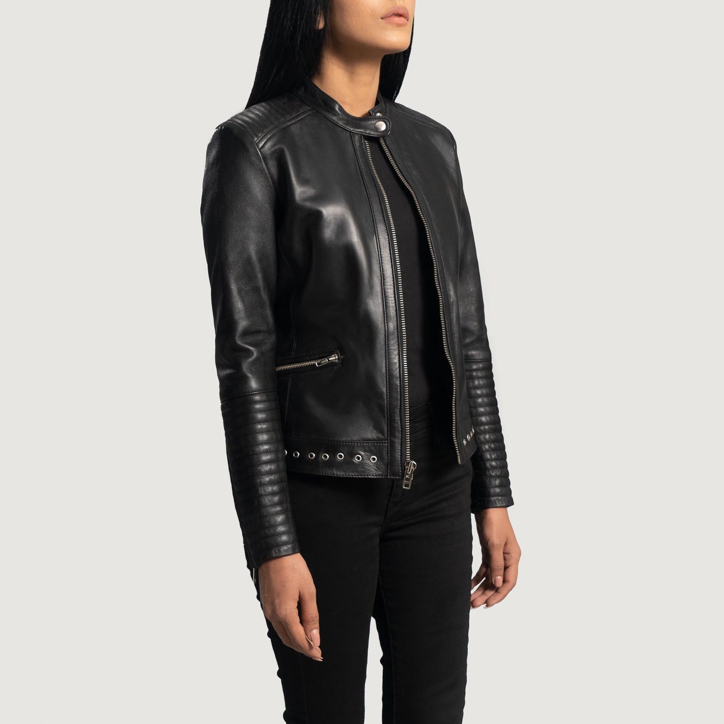 Haley Ray Black Leather Biker Jacket SH597
