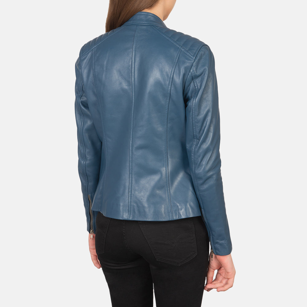 Kelsee Blue Leather Biker Jacket SH594