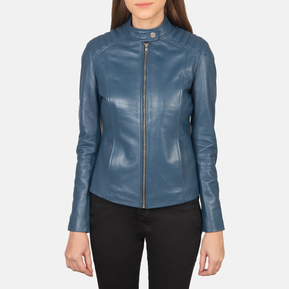 Kelsee Blue Leather Biker Jacket SH594
