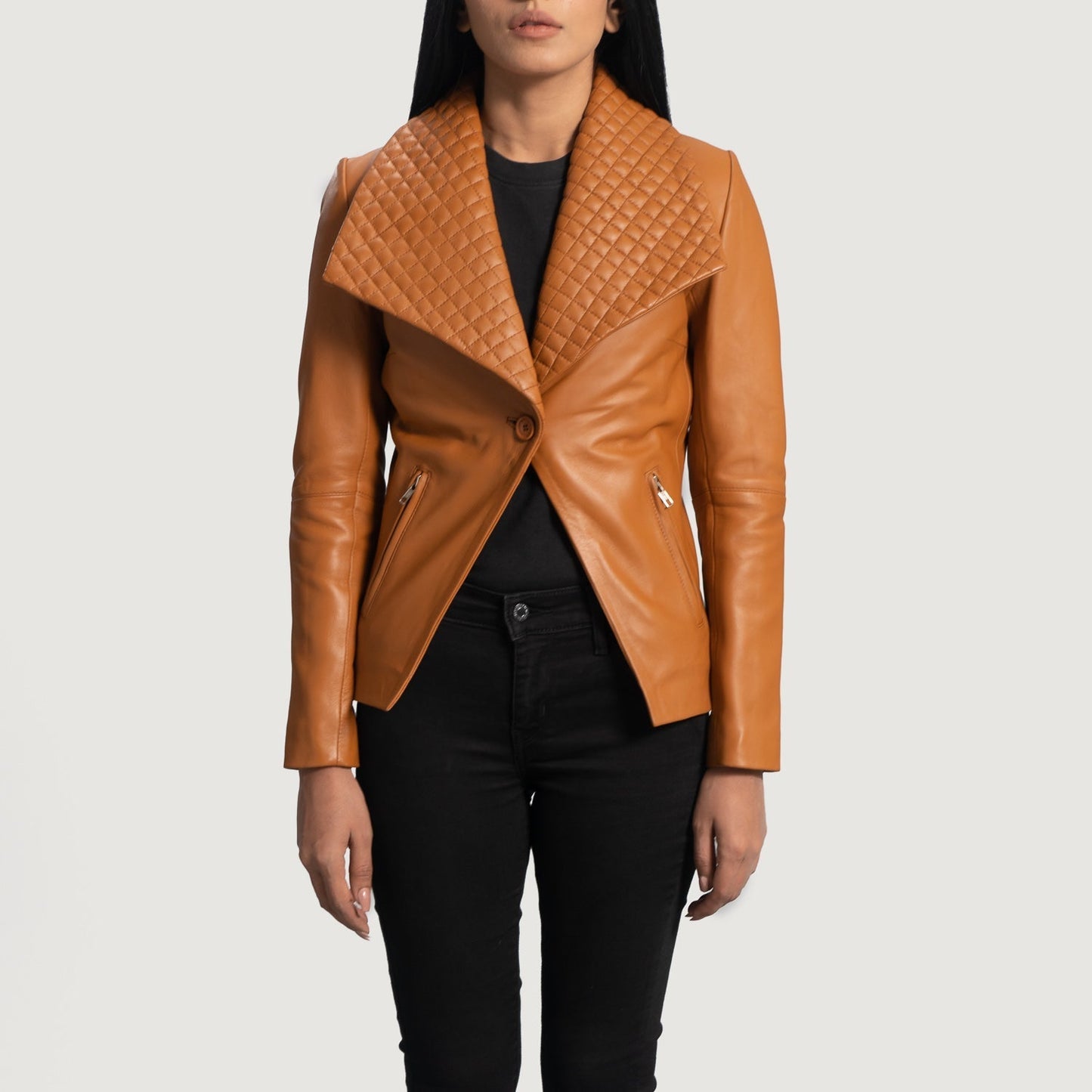 Lee Tan Brown Leather Blazer SH587