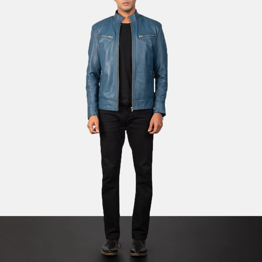 Mack Blue Leather Biker Jacket
