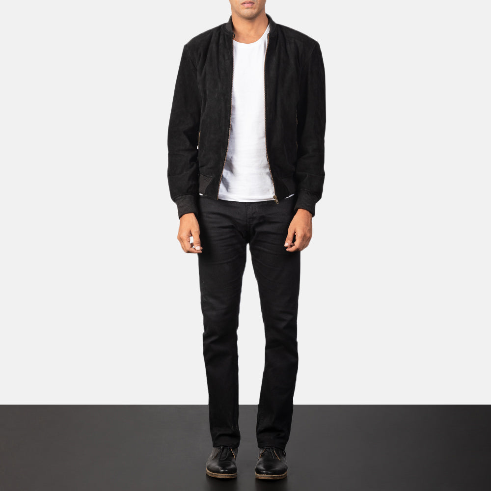 Shane Black Suede Bomber Jacket SH88
