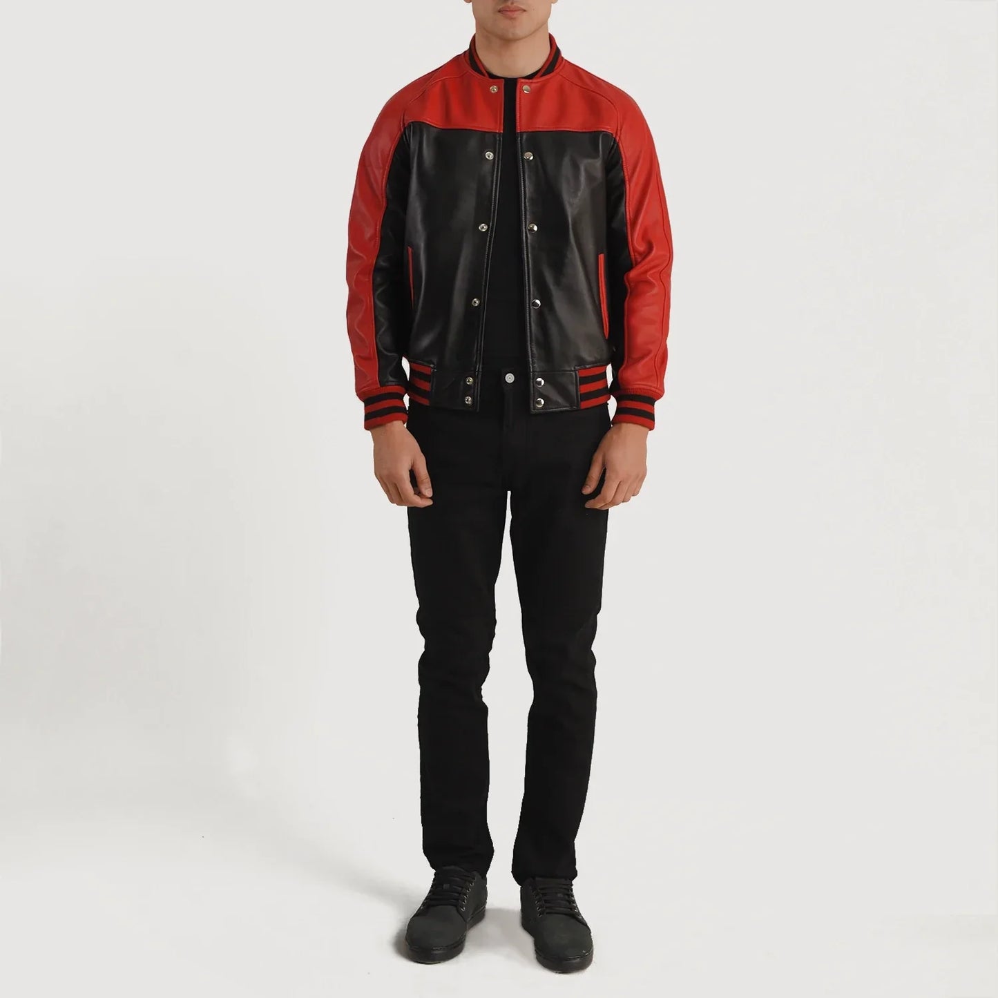 Terrance Black & Red Leather Varsity Jacket SH67
