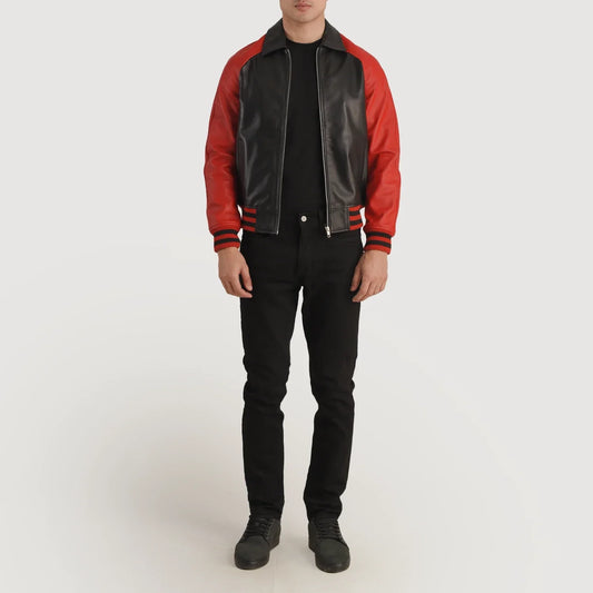 Walton Black & Red Leather Varsity Jacket SH38
