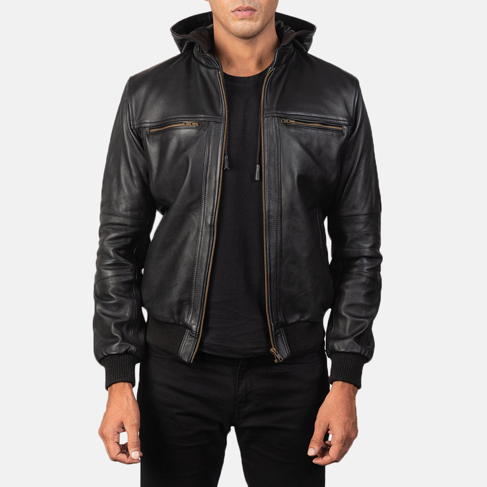 Bouncer Black Leather Bomber Jacket