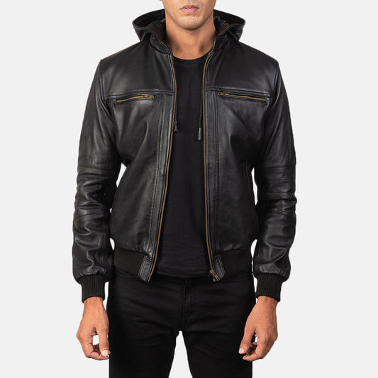 Bouncer Black Leather Bomber Jacket