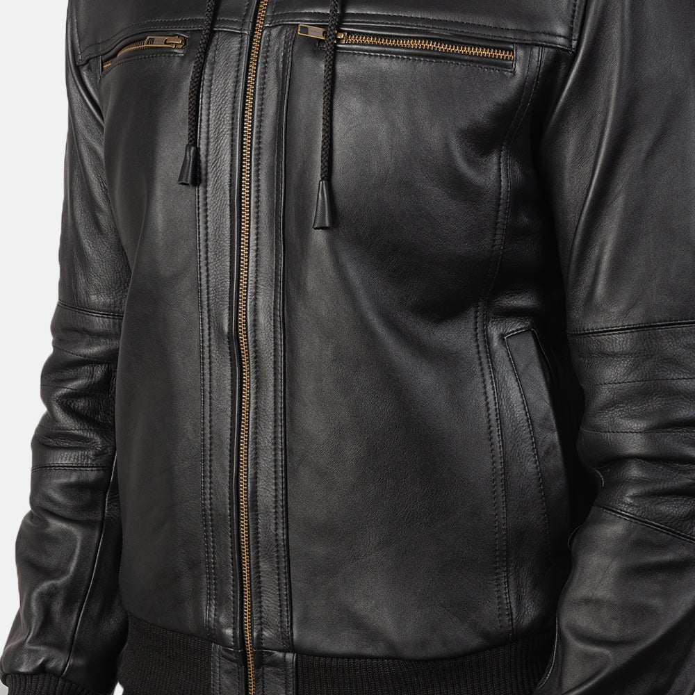 Bouncer Black Leather Bomber Jacket