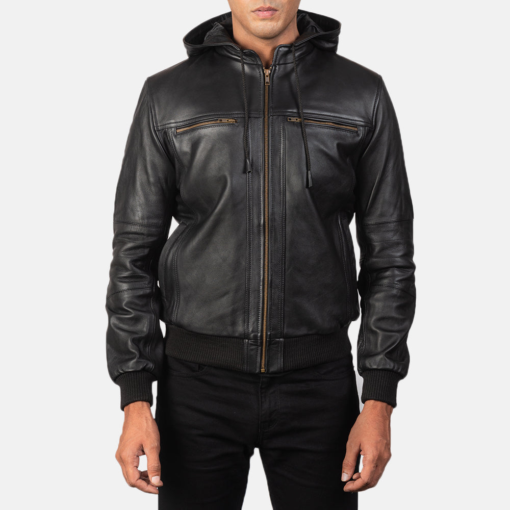 Bouncer Black Leather Bomber Jacket