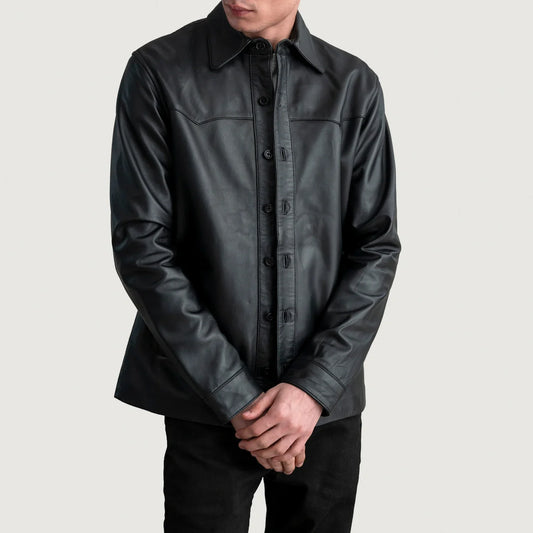 Bronco Black Leather Overshirt