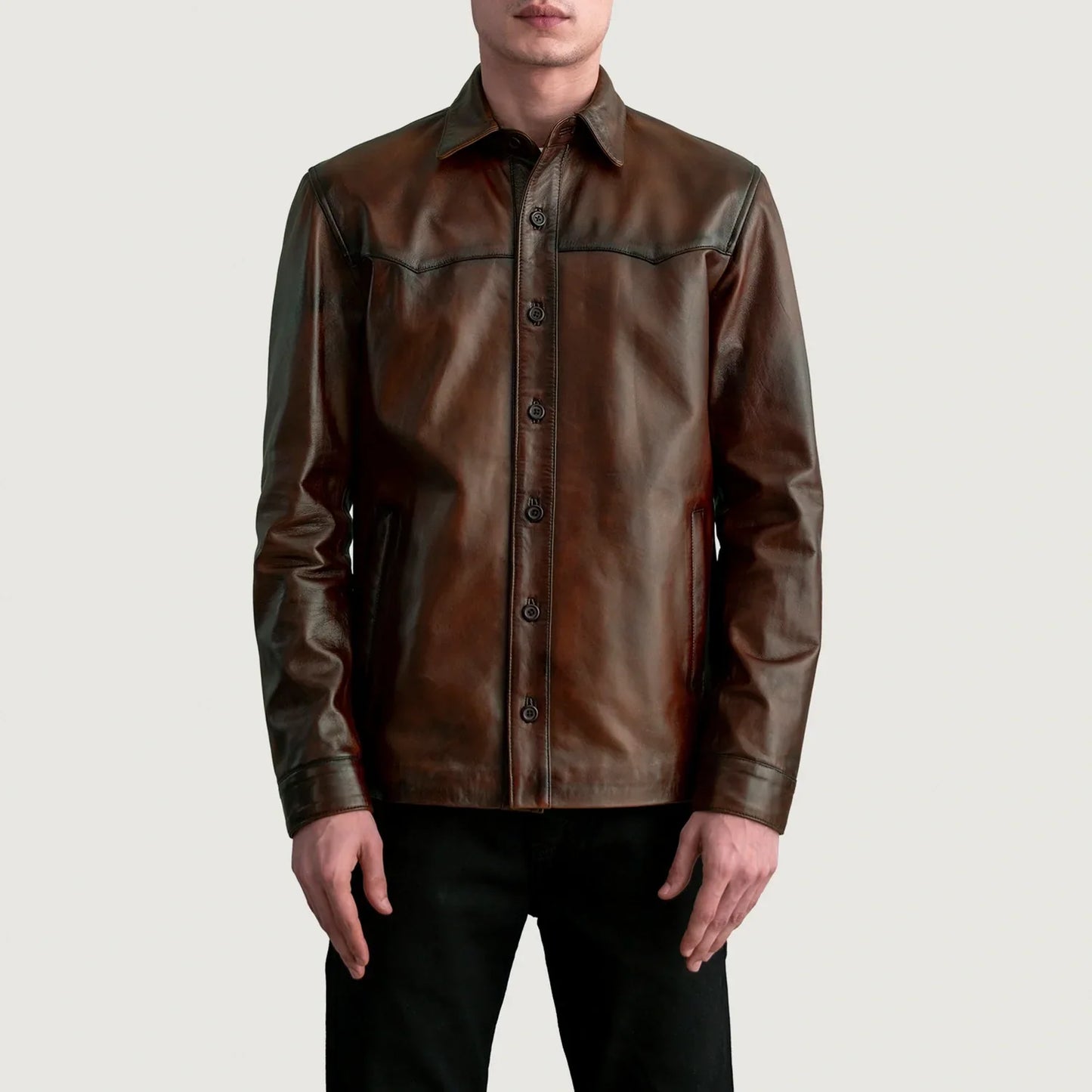 Bronco Distressed Brown Leather Overshirt