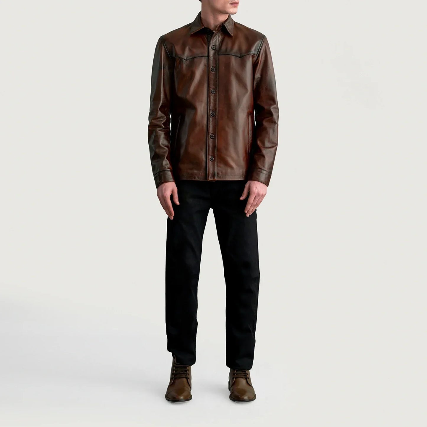 Bronco Distressed Brown Leather Overshirt