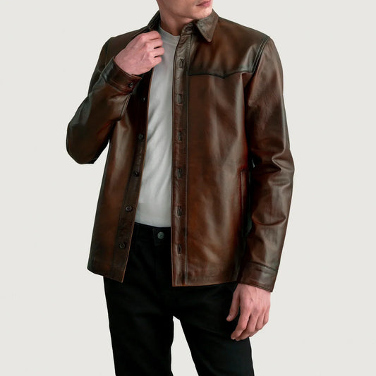 Bronco Distressed Brown Leather Overshirt
