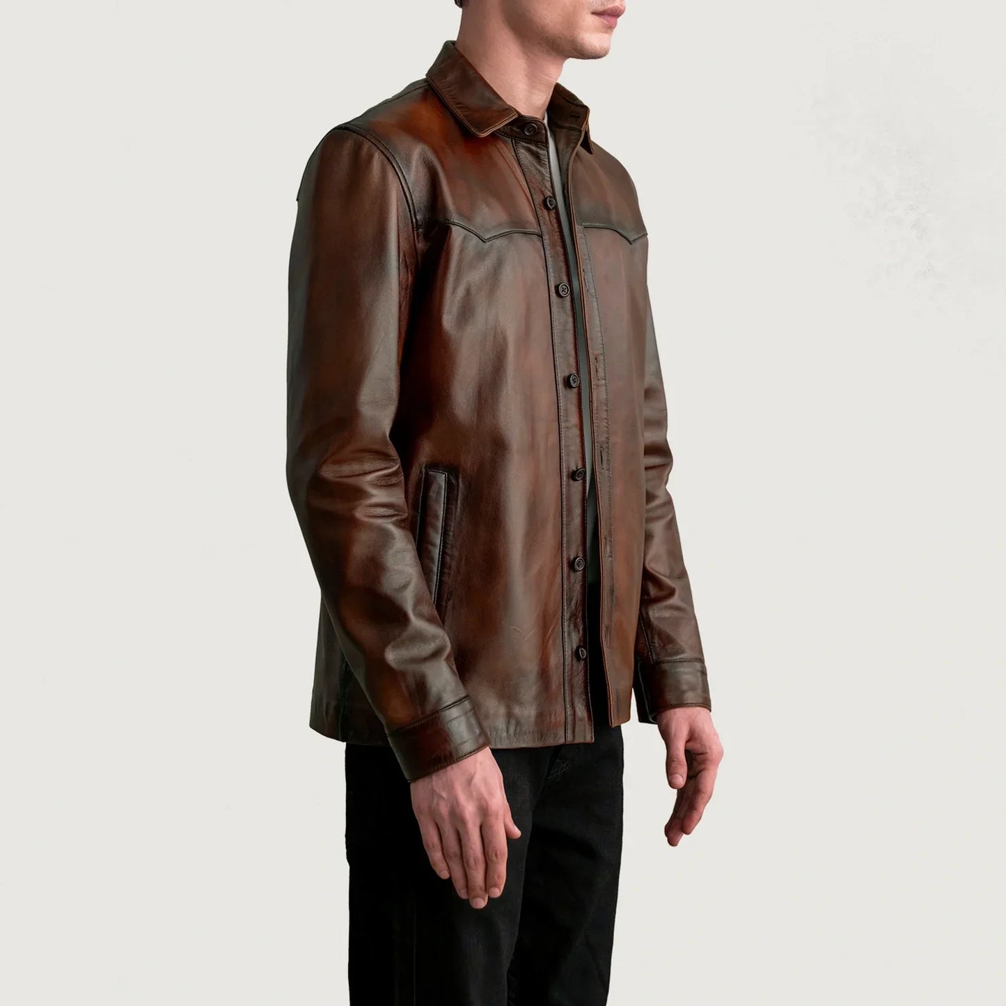 Bronco Distressed Brown Leather Overshirt