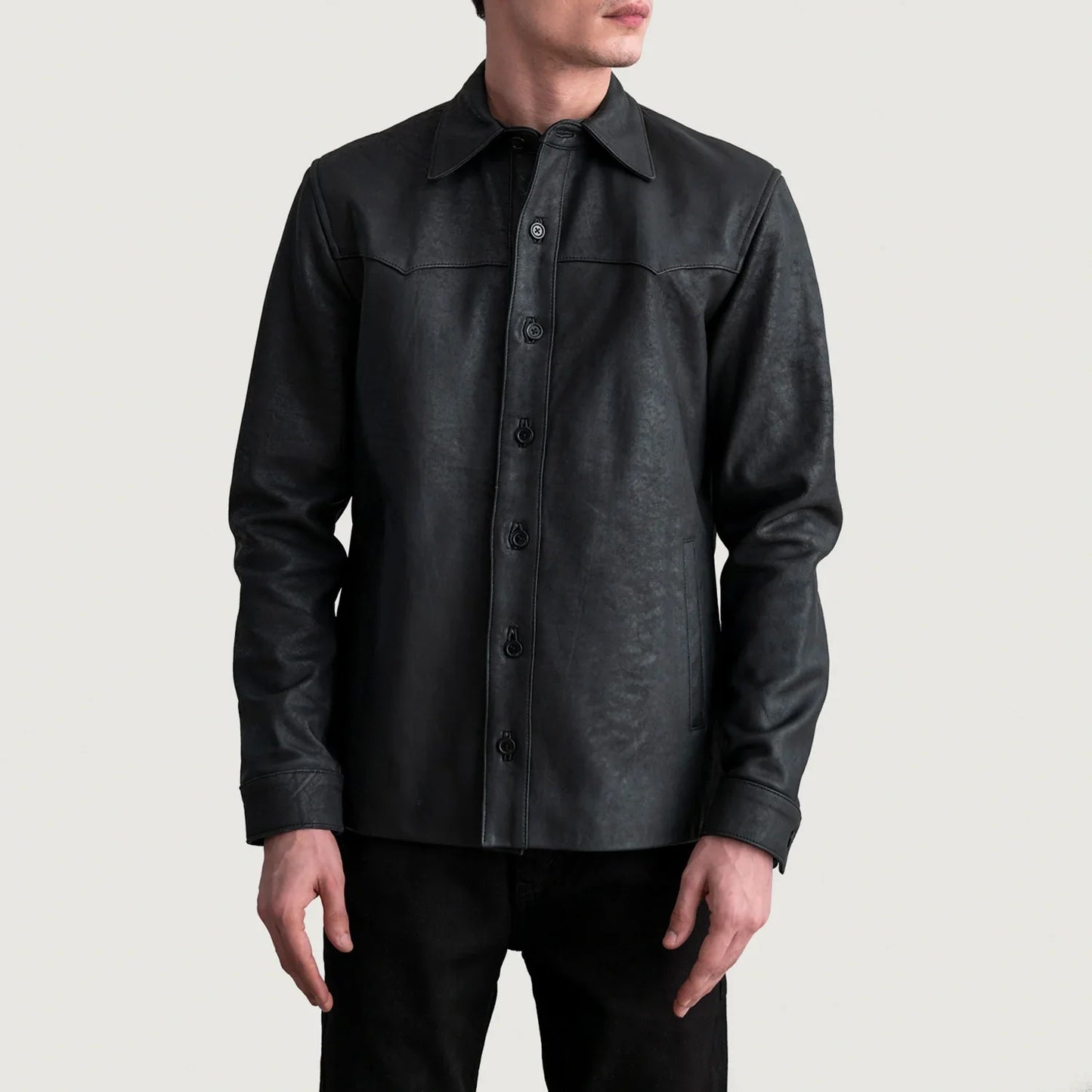 Bronco Tumbled Black Leather Overshirt