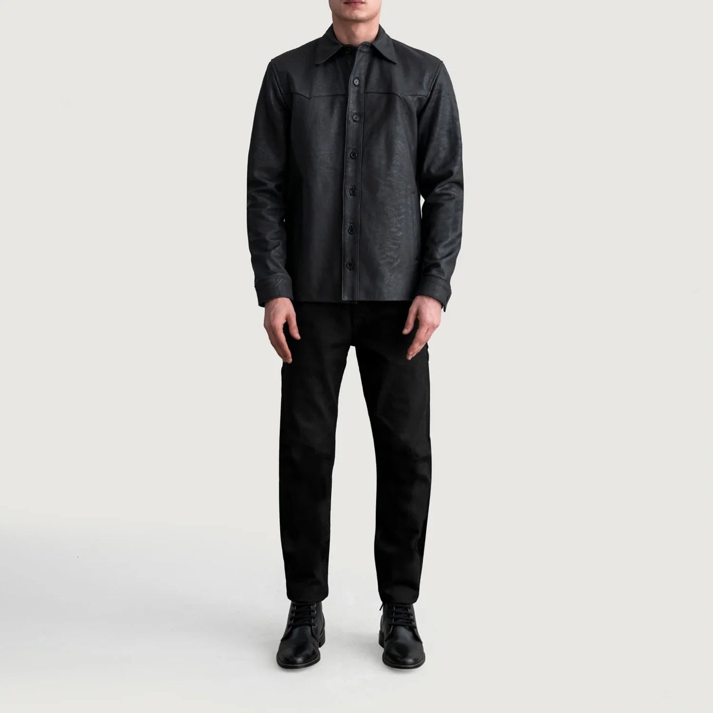 Bronco Tumbled Black Leather Overshirt