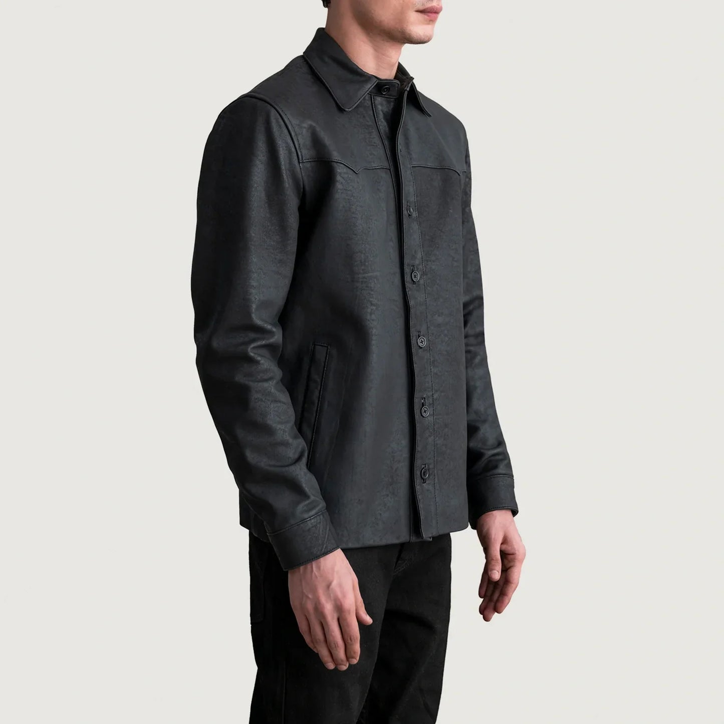 Bronco Tumbled Black Leather Overshirt