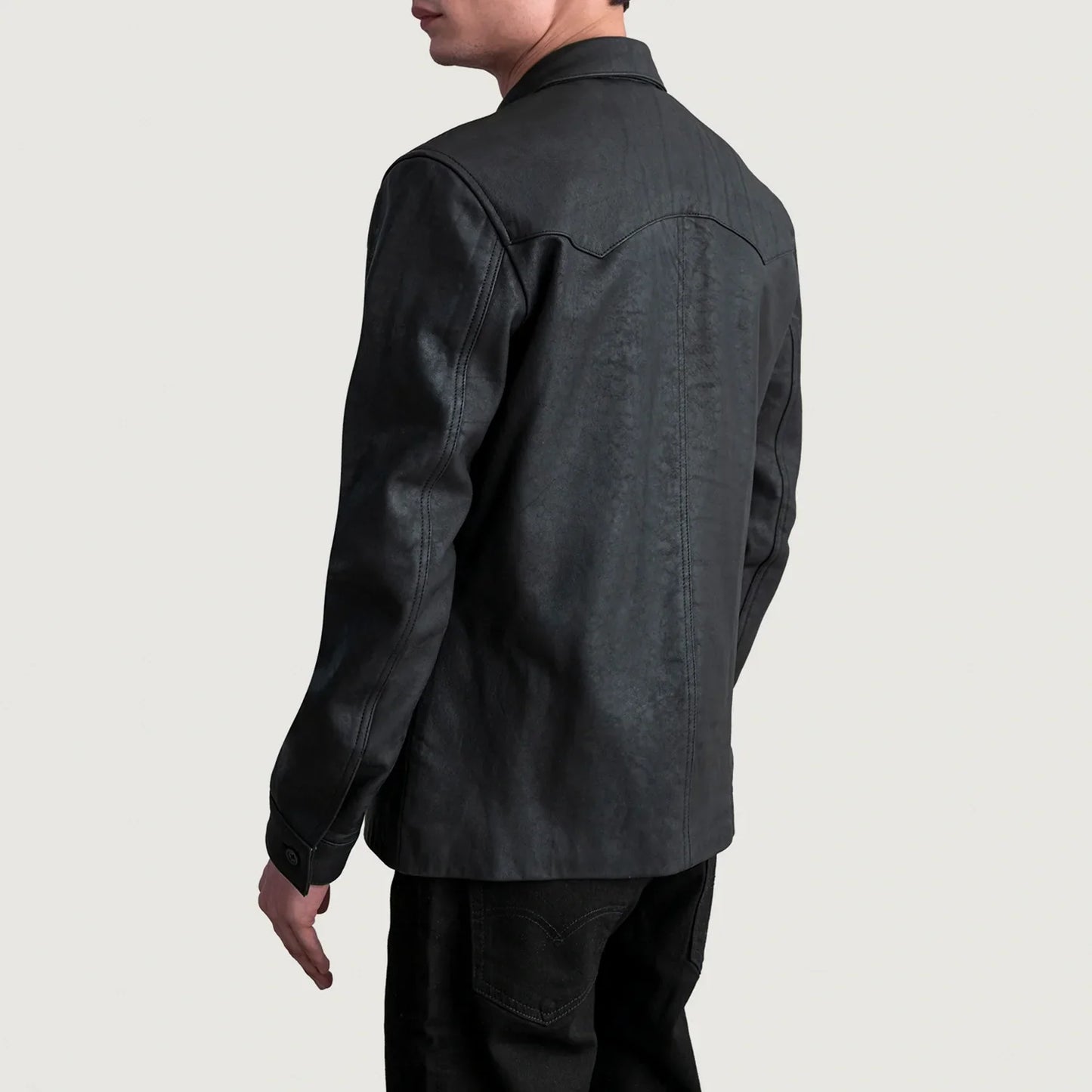 Bronco Tumbled Black Leather Overshirt