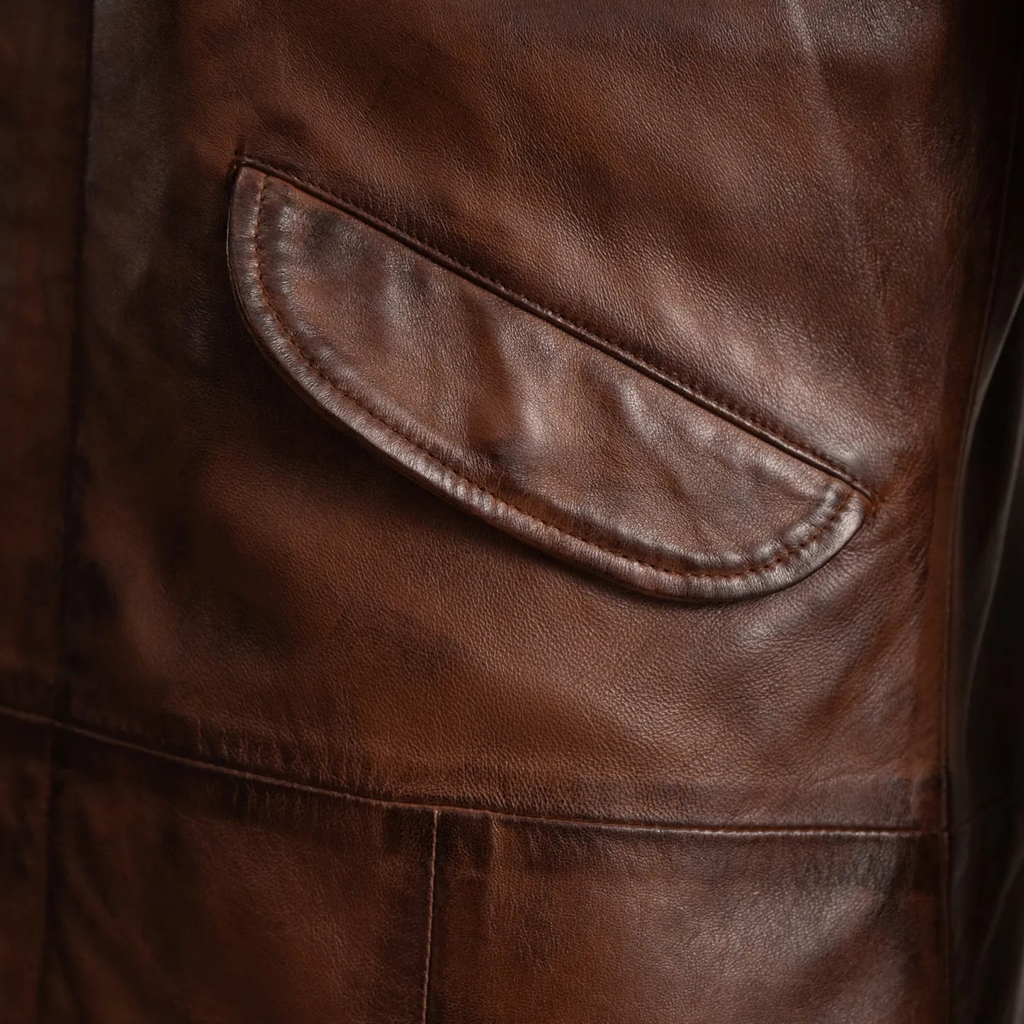 Delvin Distressed Brown Leather Parka