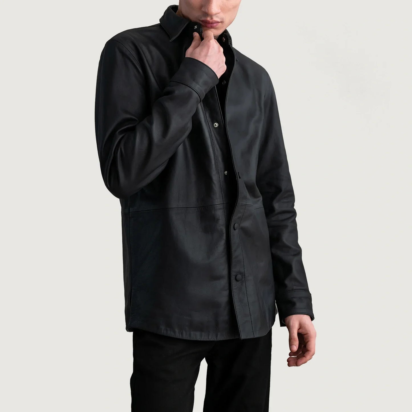 Haven Matte Black Leather Overshirt