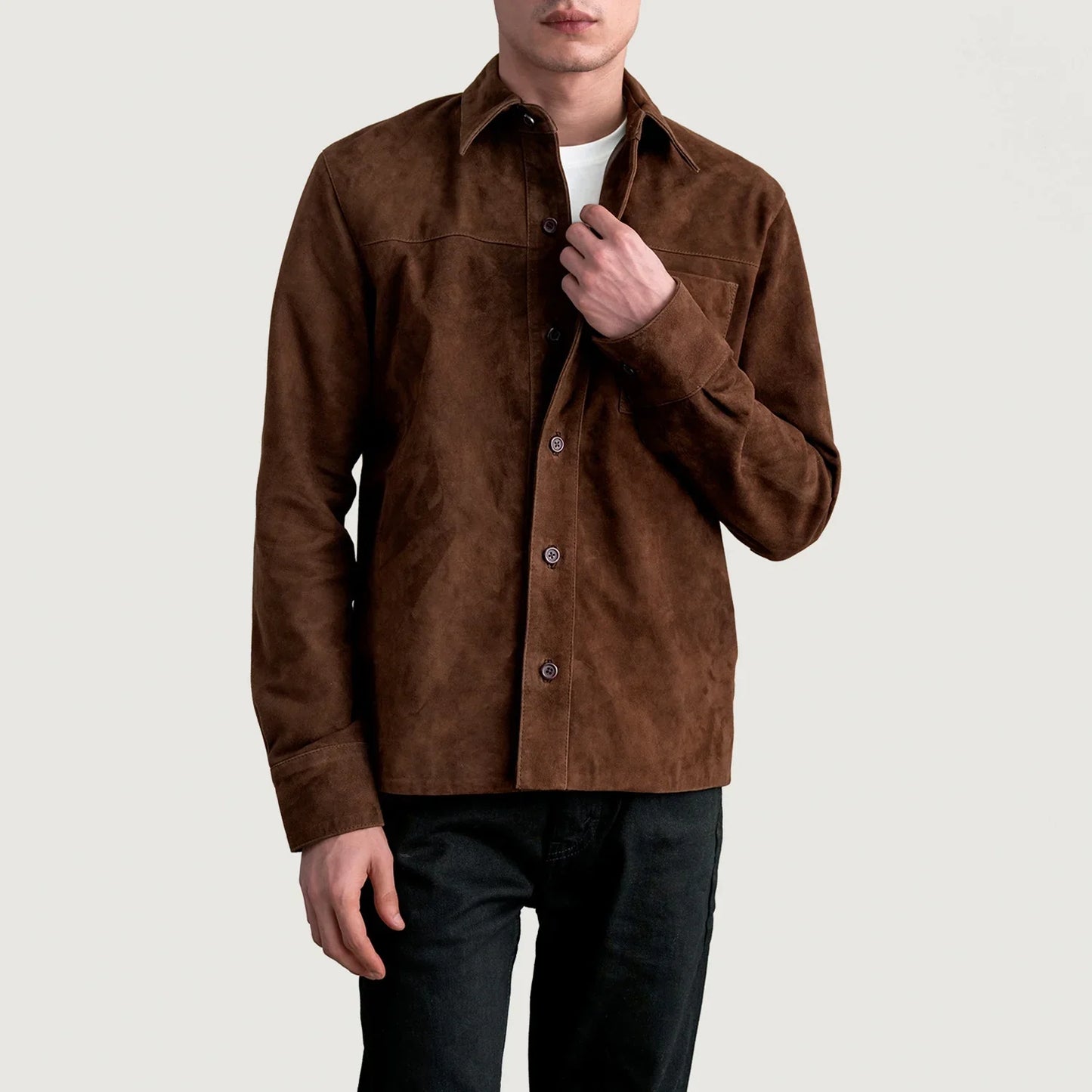 Scout Mocha Suede Leather Overshirt