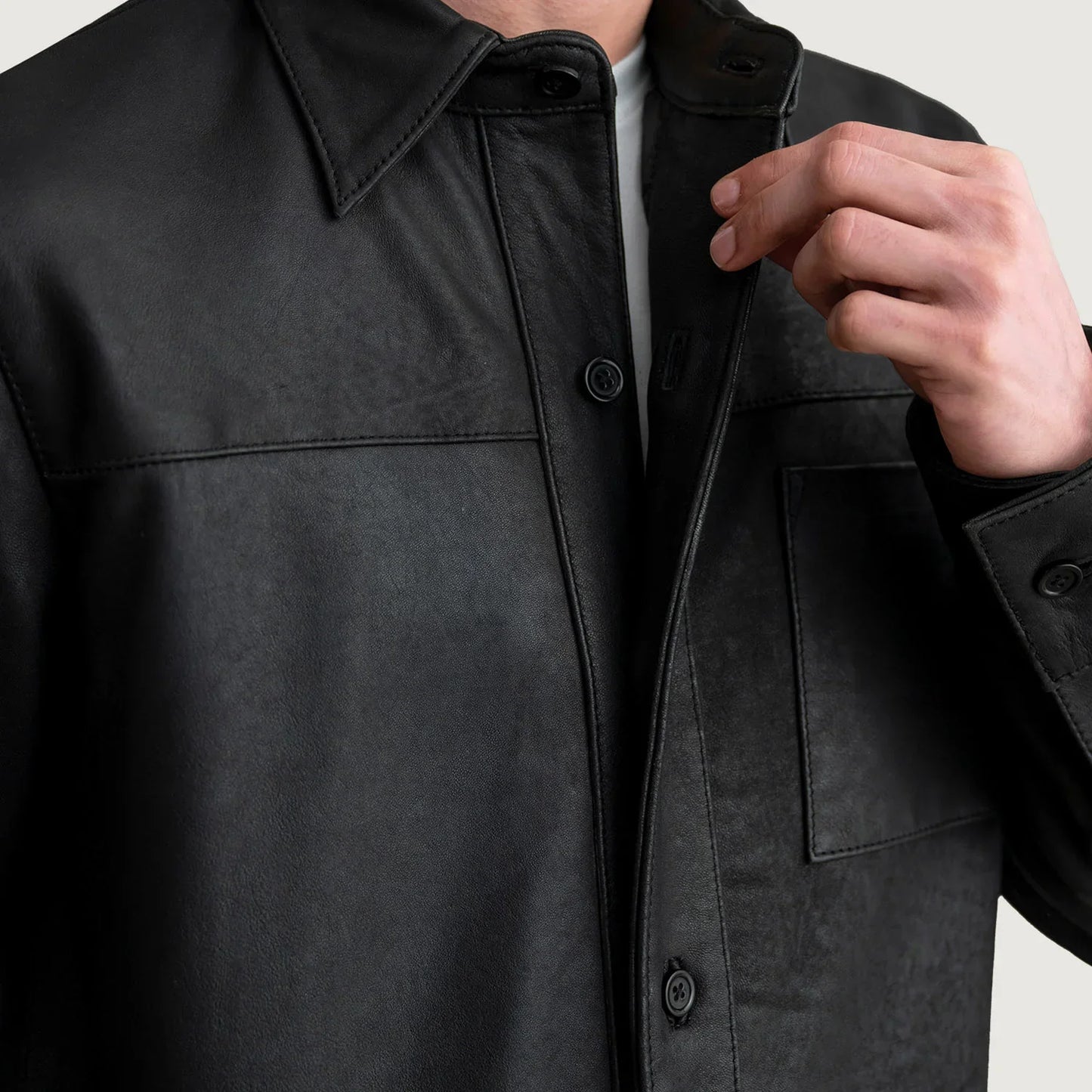 Scout Tumbled Black Leather Overshirt