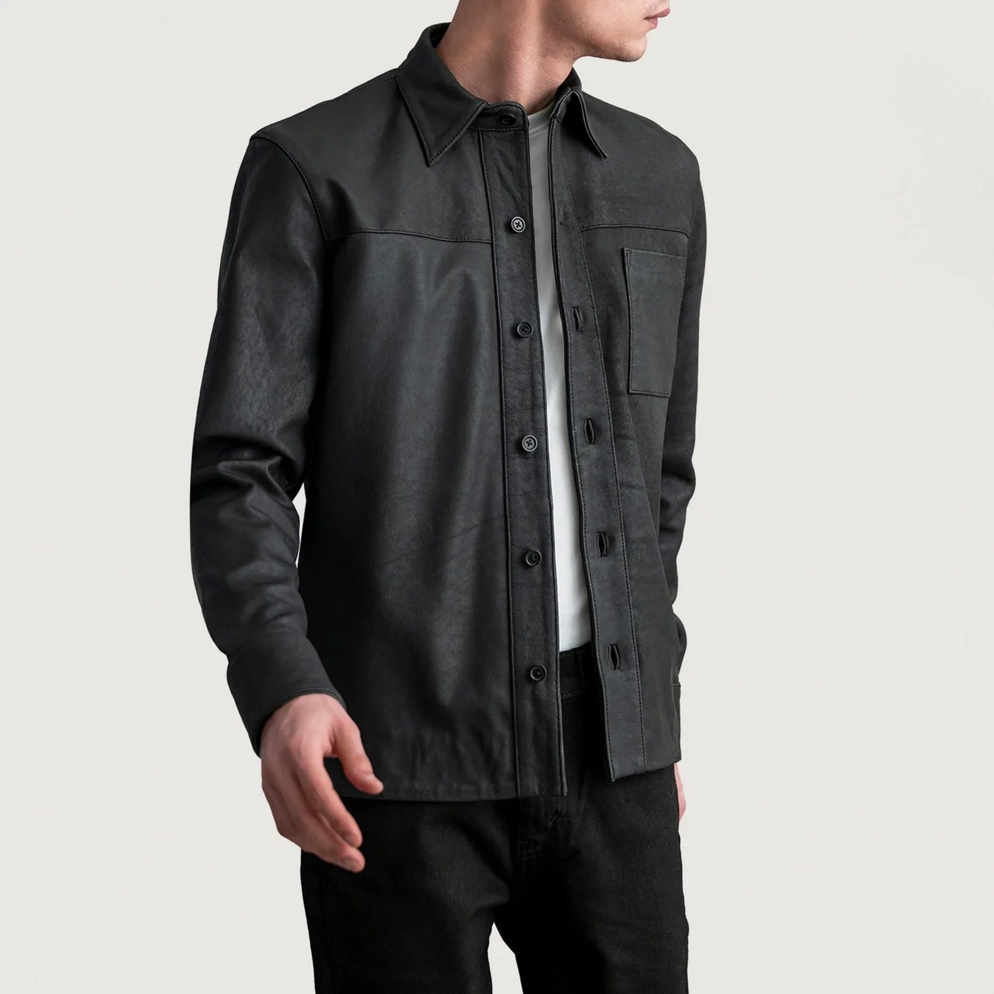 Scout Tumbled Black Leather Overshirt