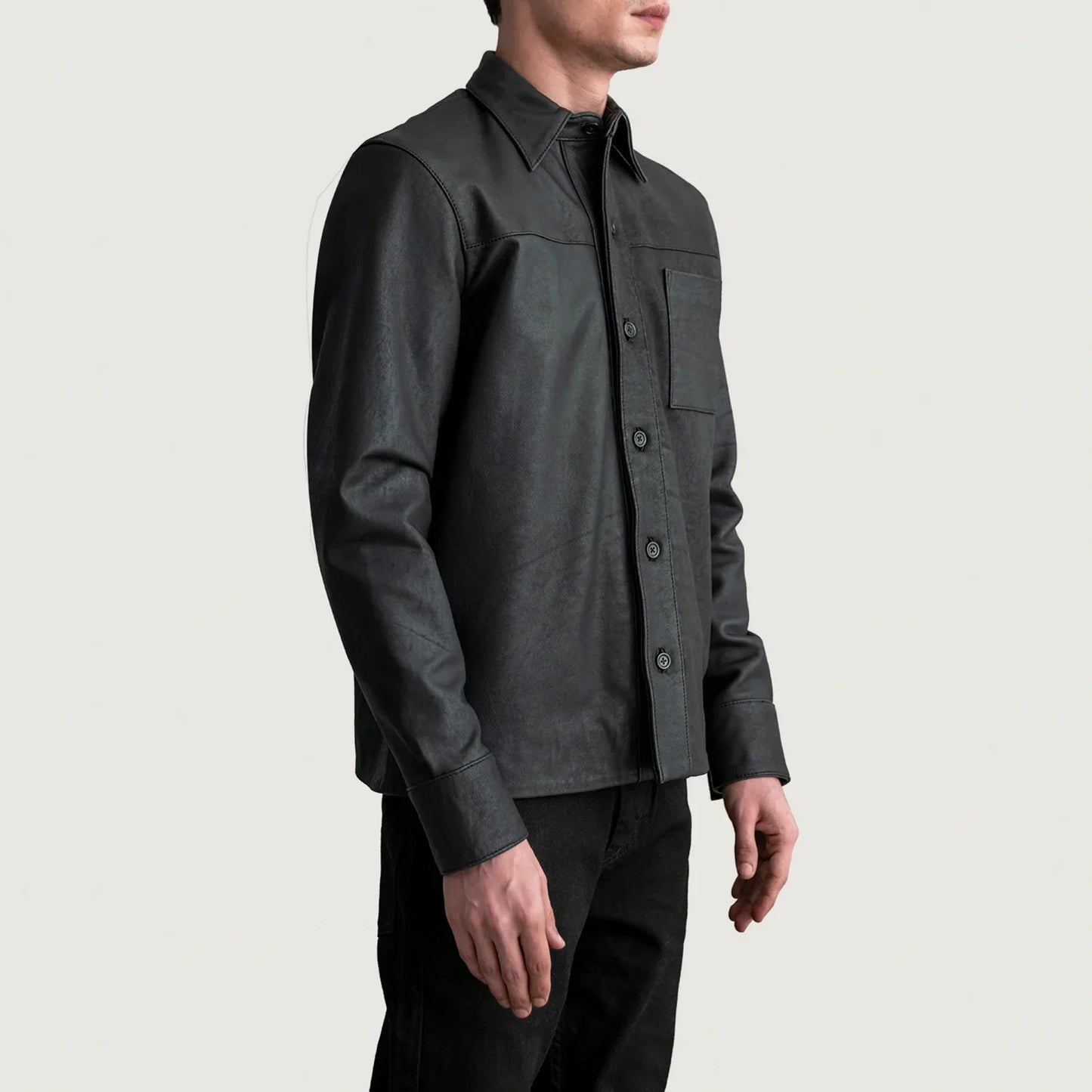 Scout Tumbled Black Leather Overshirt