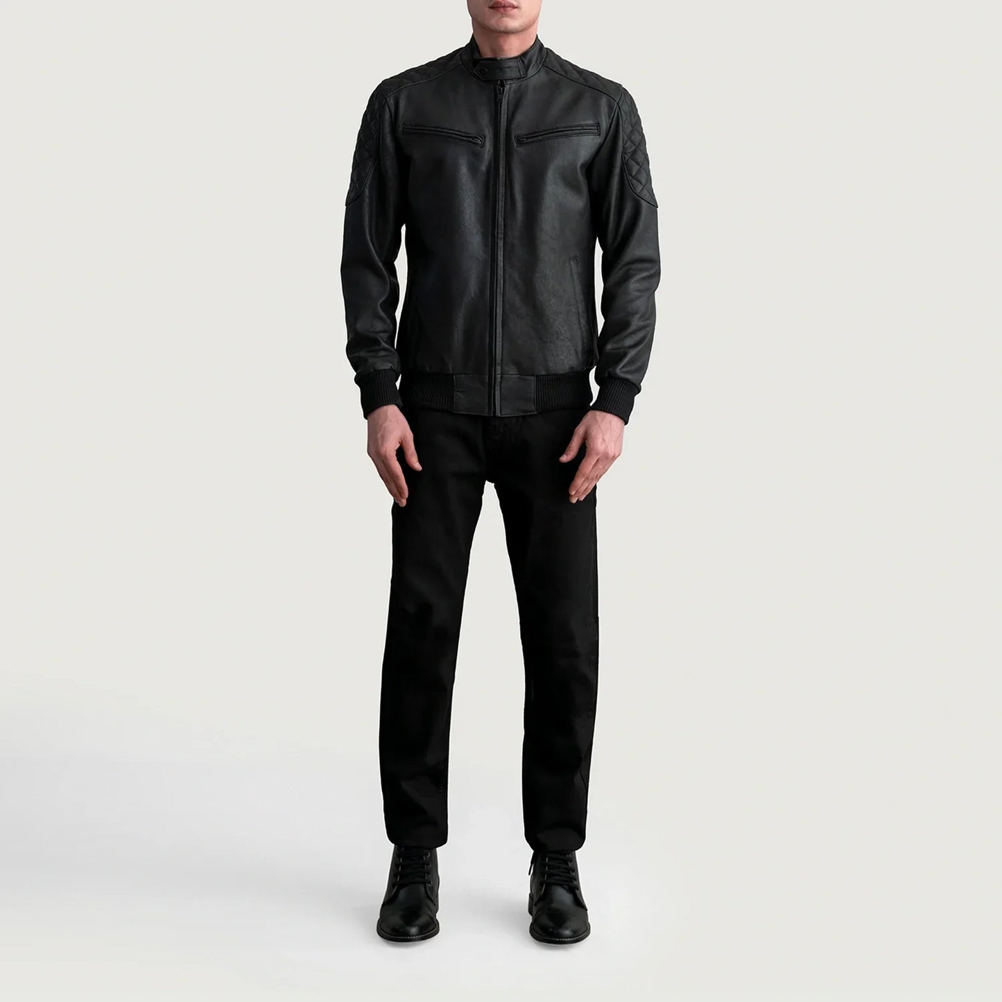 Sven Tumbled Black Leather Bomber Jacket SH71