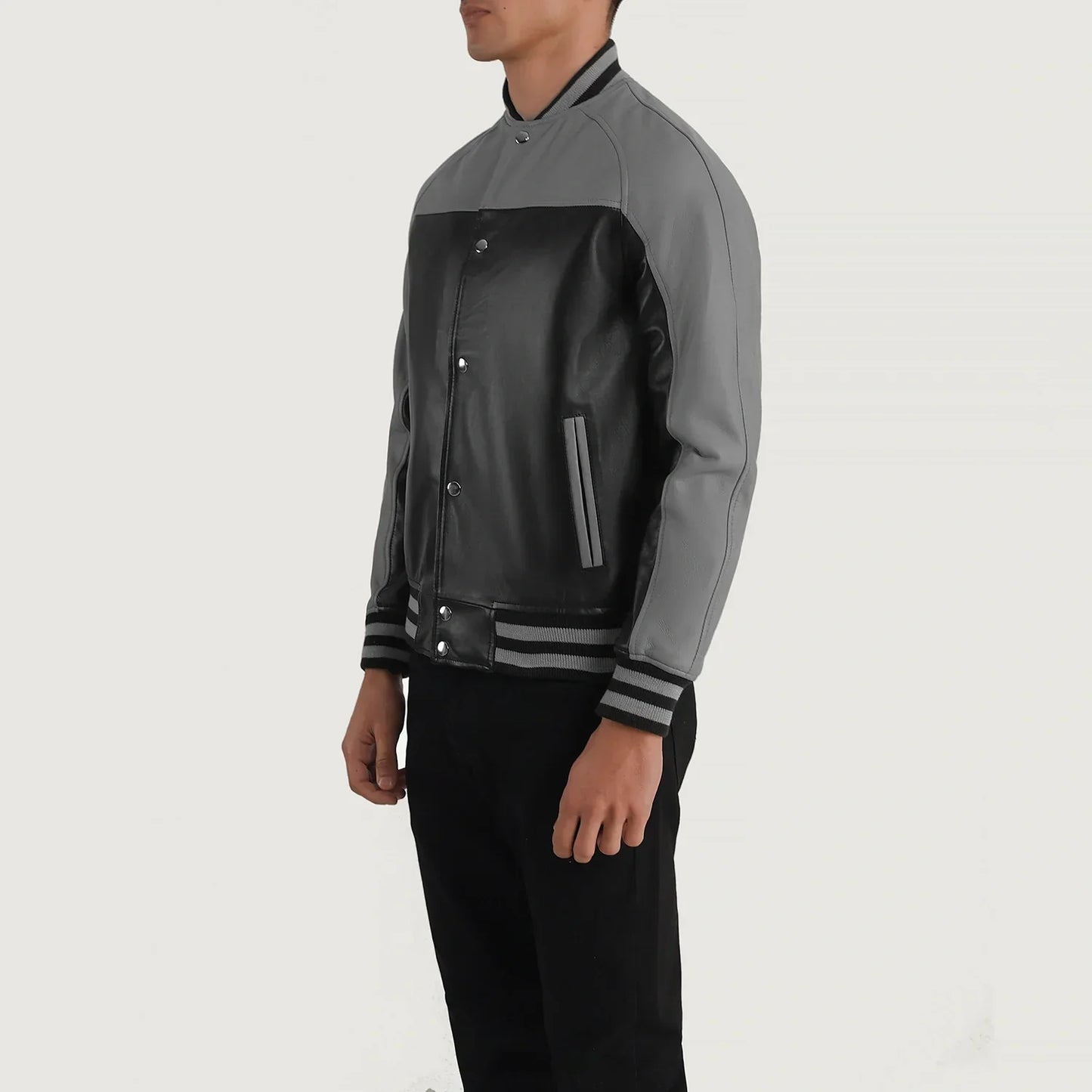 Terrance Black & Grey Leather Varsity Jacket SH68