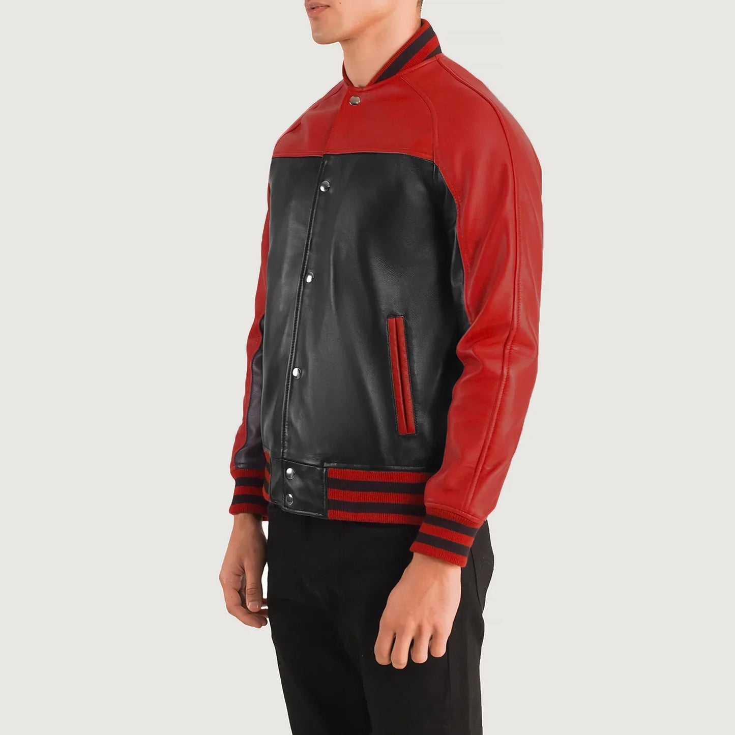 Terrance Black & Red Leather Varsity Jacket SH67