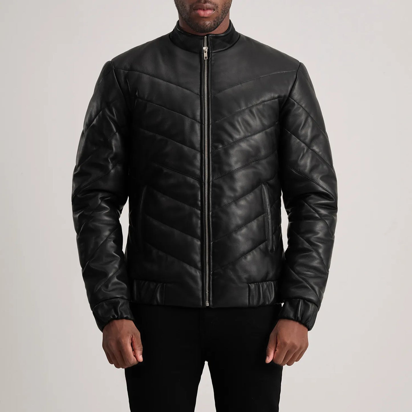 Travis Black Leather Puffer Jacket SH58