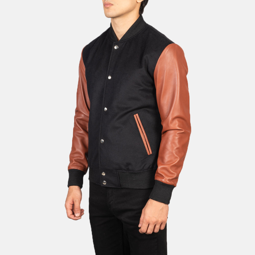 Vaxton Brown & Black Hybrid Varsity Jacket SH45