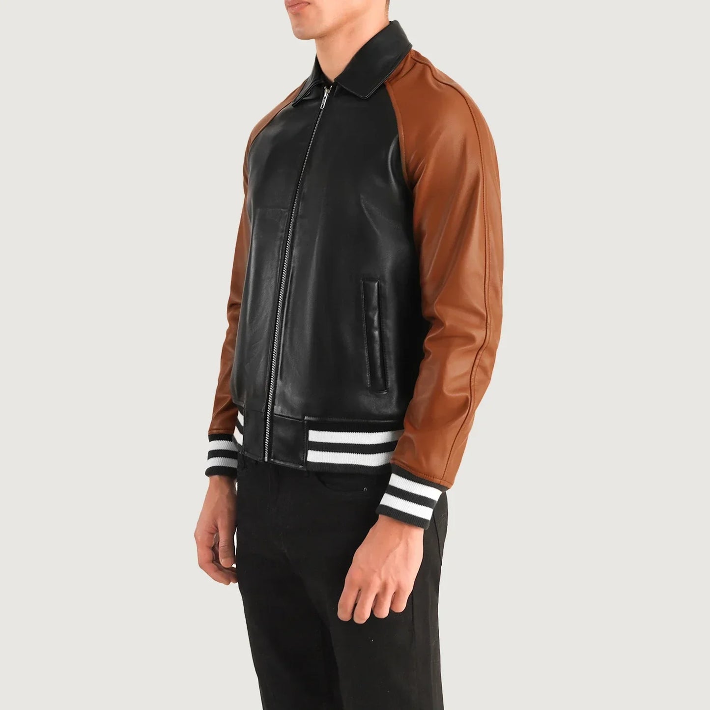 Walton Black & Brown Leather Varsity Jacket SH39