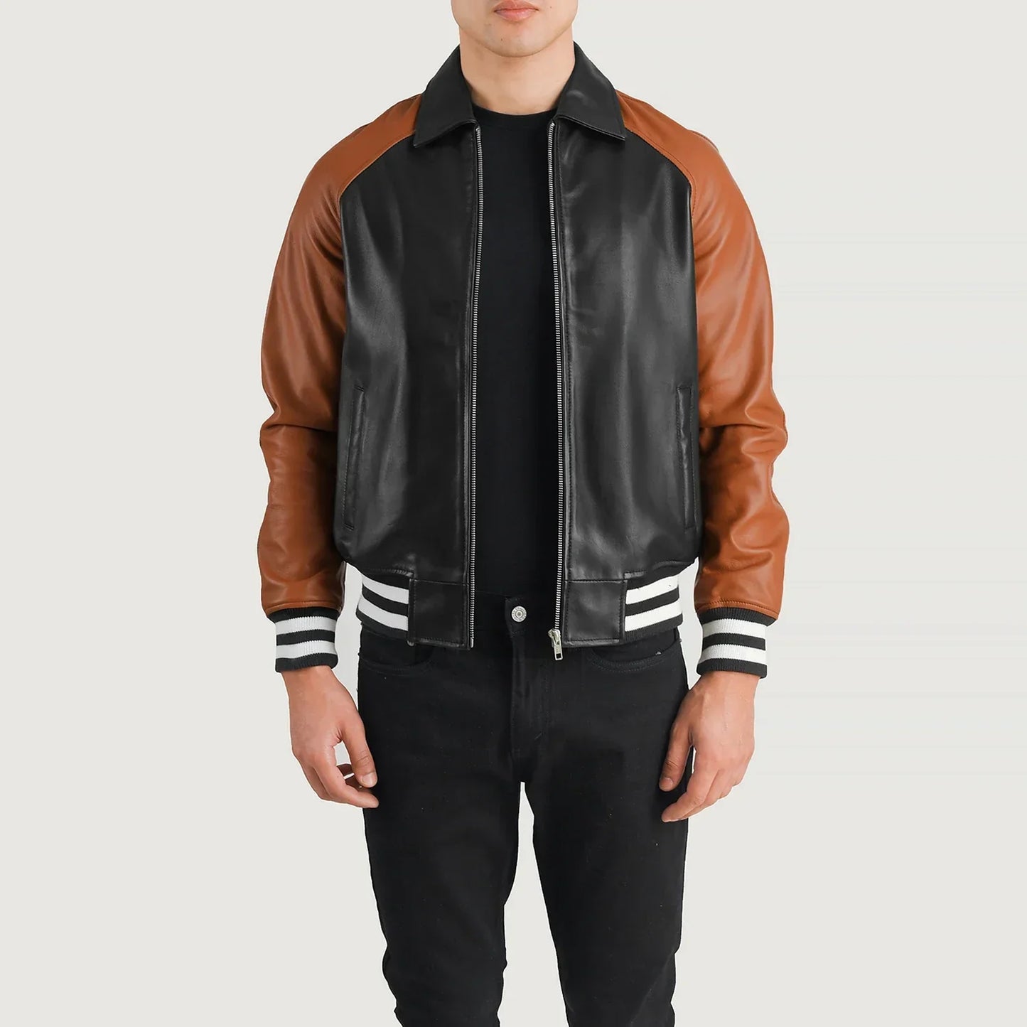 Walton Black & Brown Leather Varsity Jacket SH39