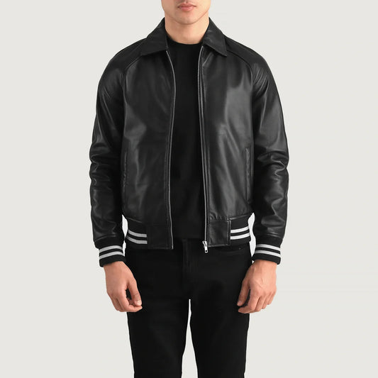 Walton Black Leather Varsity Jacket SH37