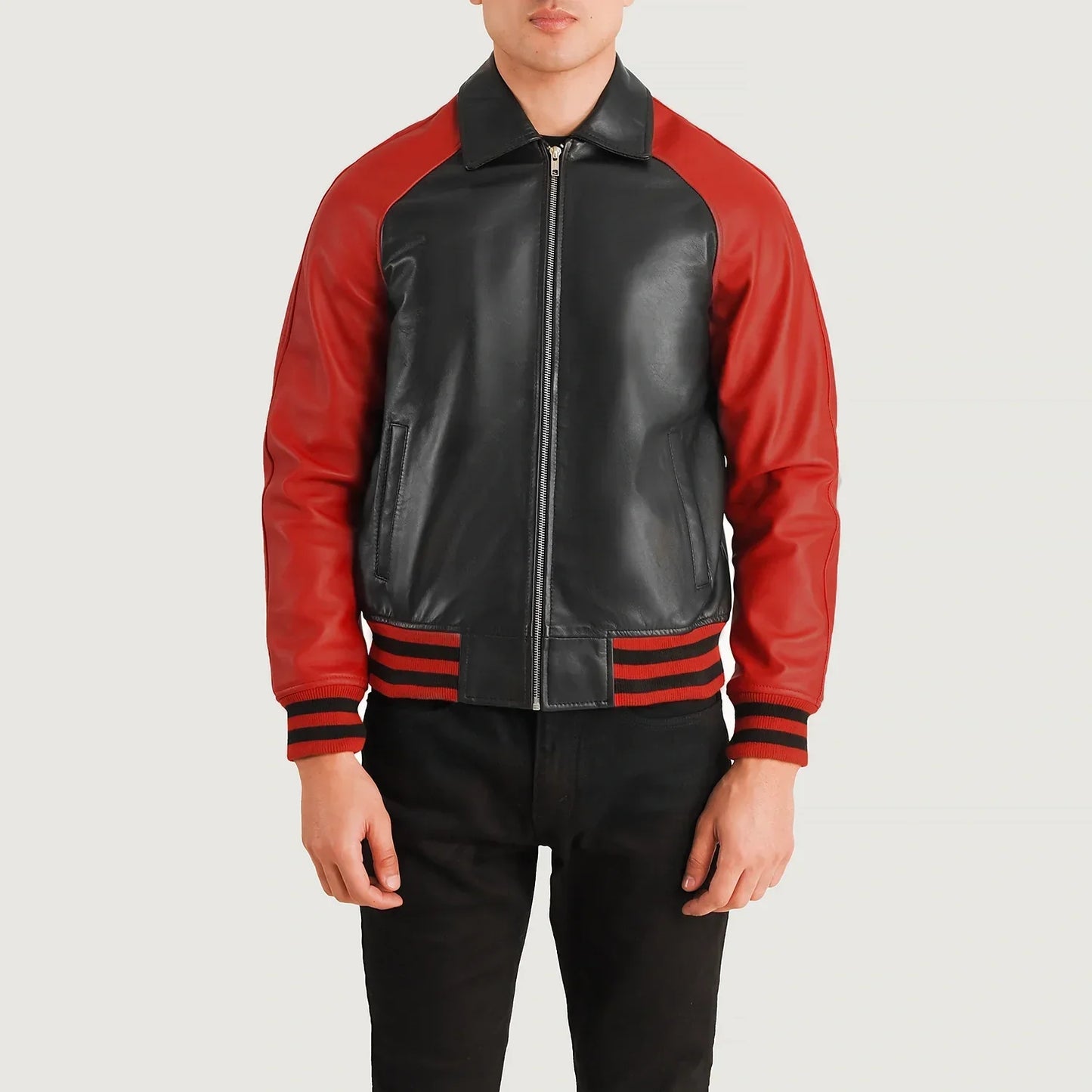 Walton Black & Red Leather Varsity Jacket SH38