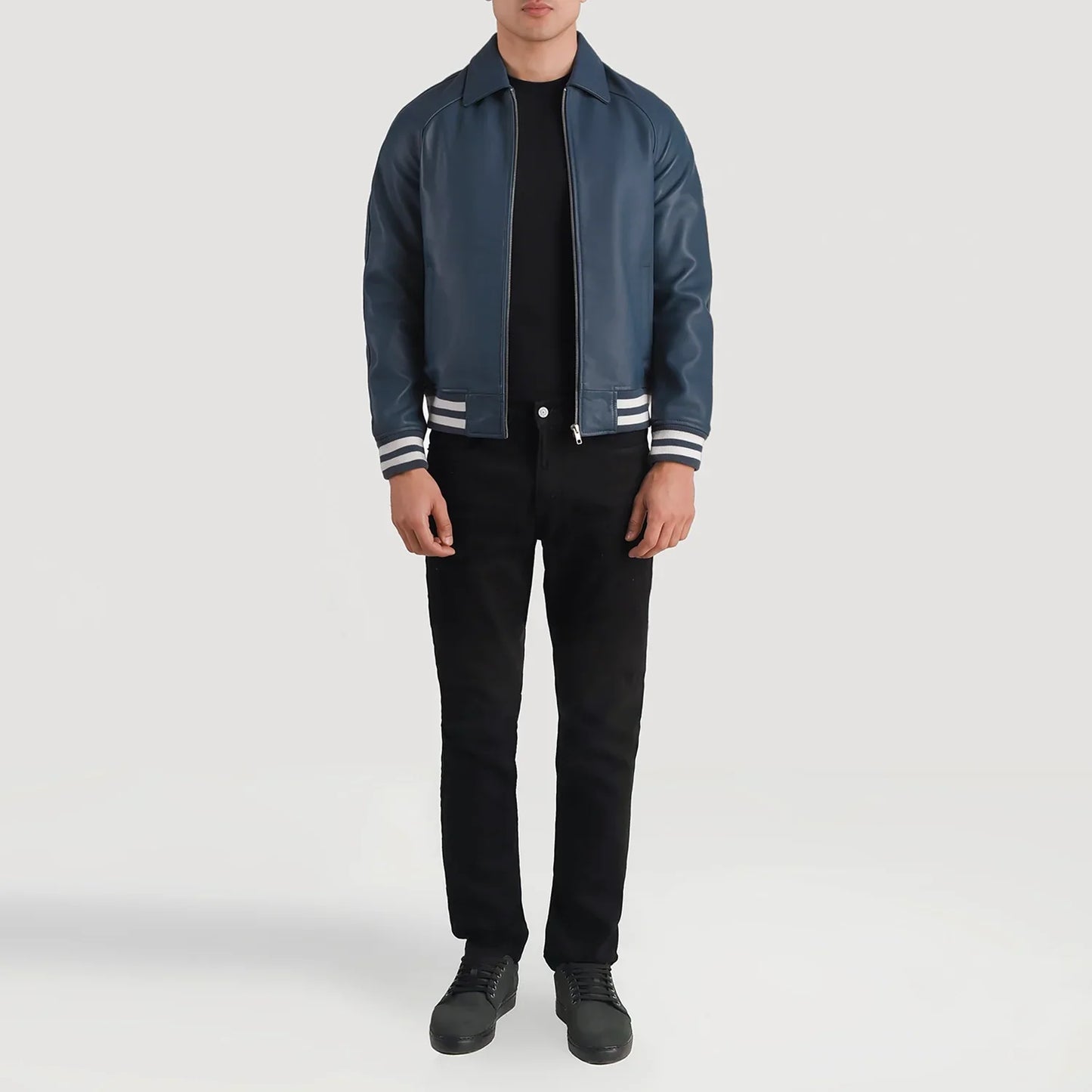 Walton Blue Leather Varsity Jacket SH36