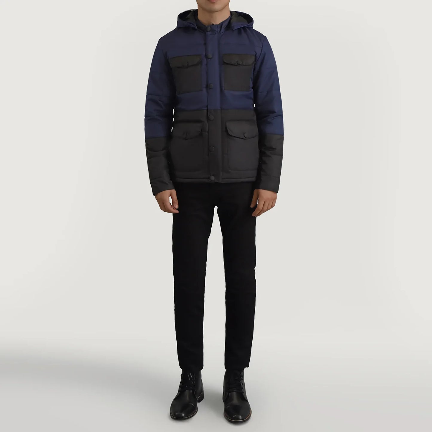 Wayne Black & Blue Hooded Puffer Jacket SH33