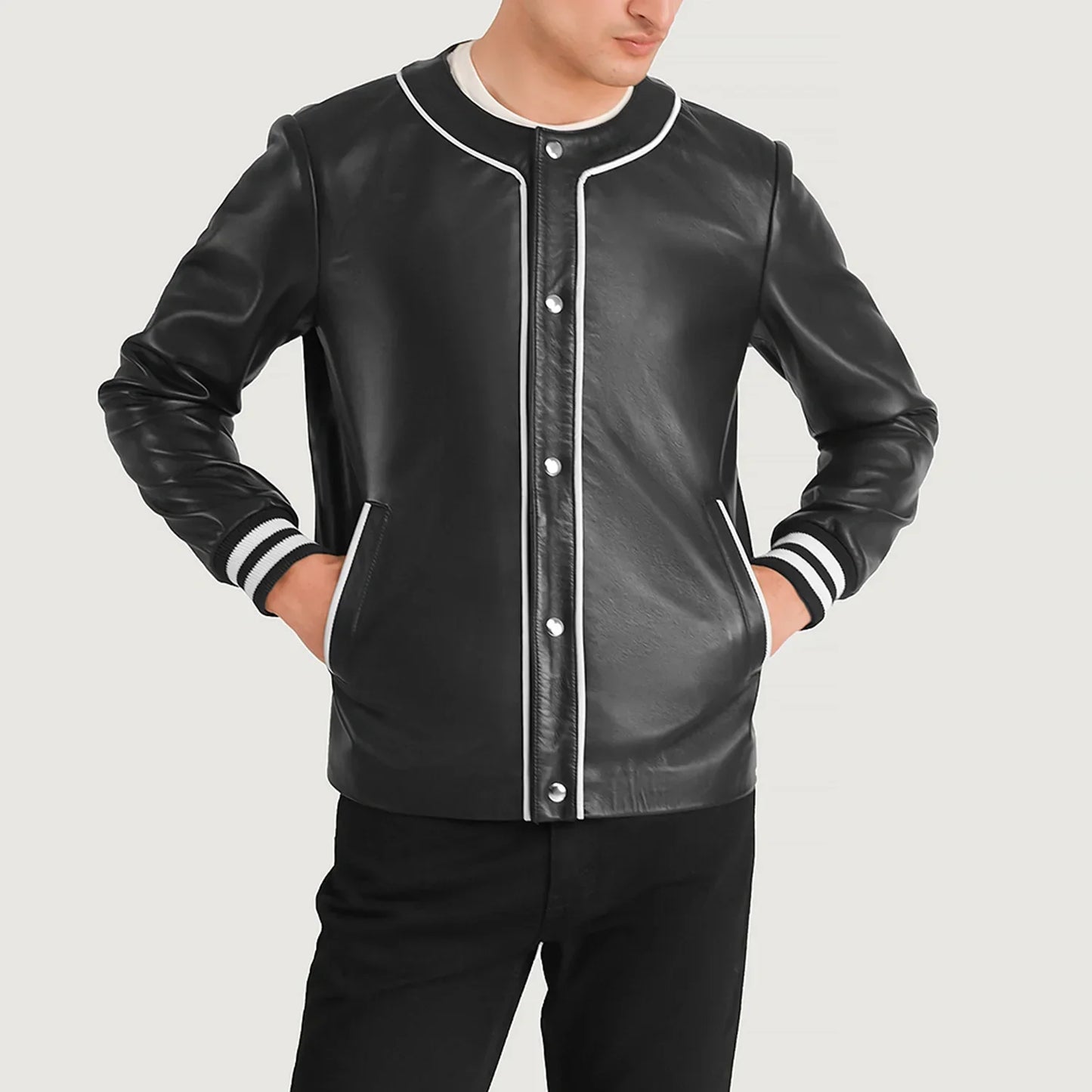 Willis Black Leather Varsity Jacket SH25