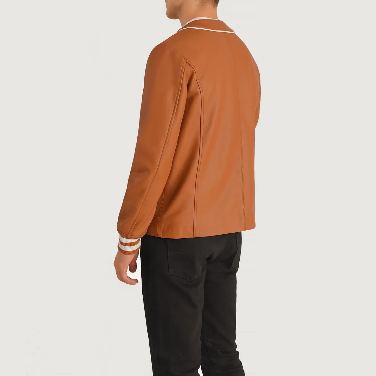 Willis Tan Brown Leather Varsity Jacket SH23