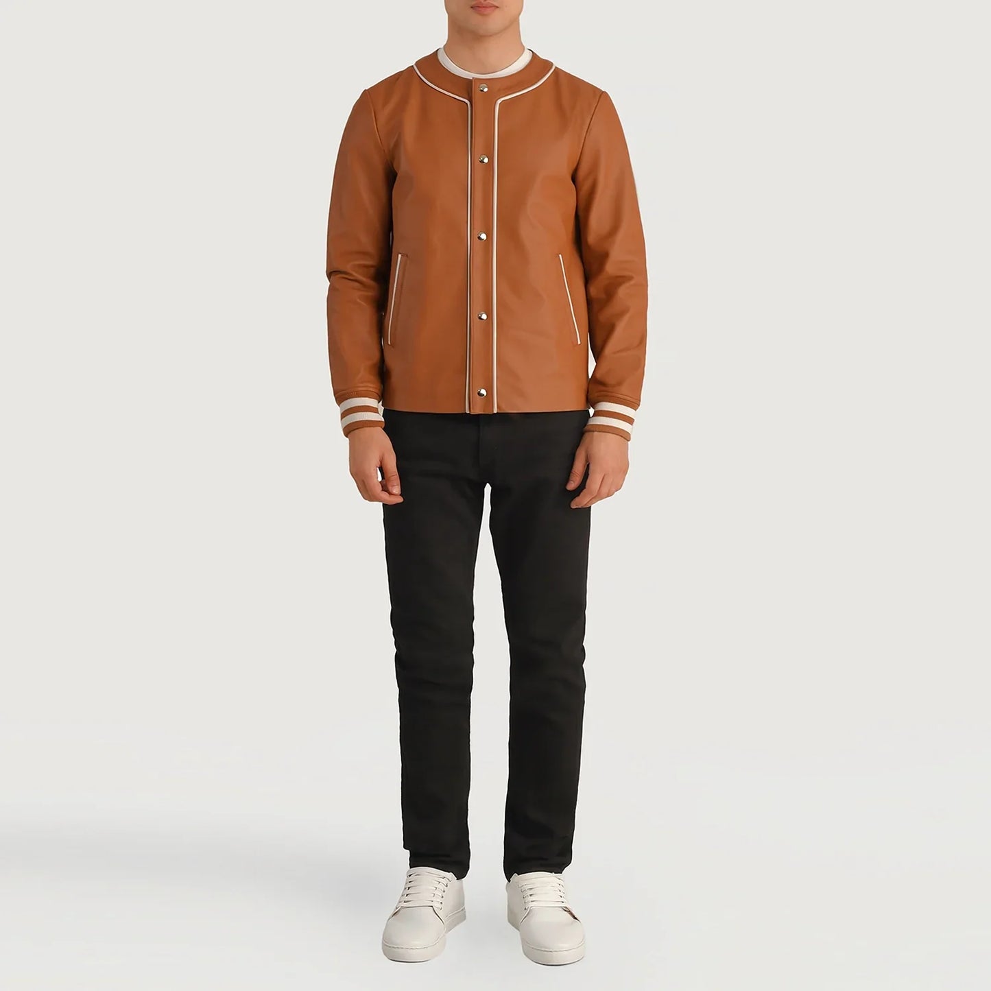 Willis Tan Brown Leather Varsity Jacket SH23