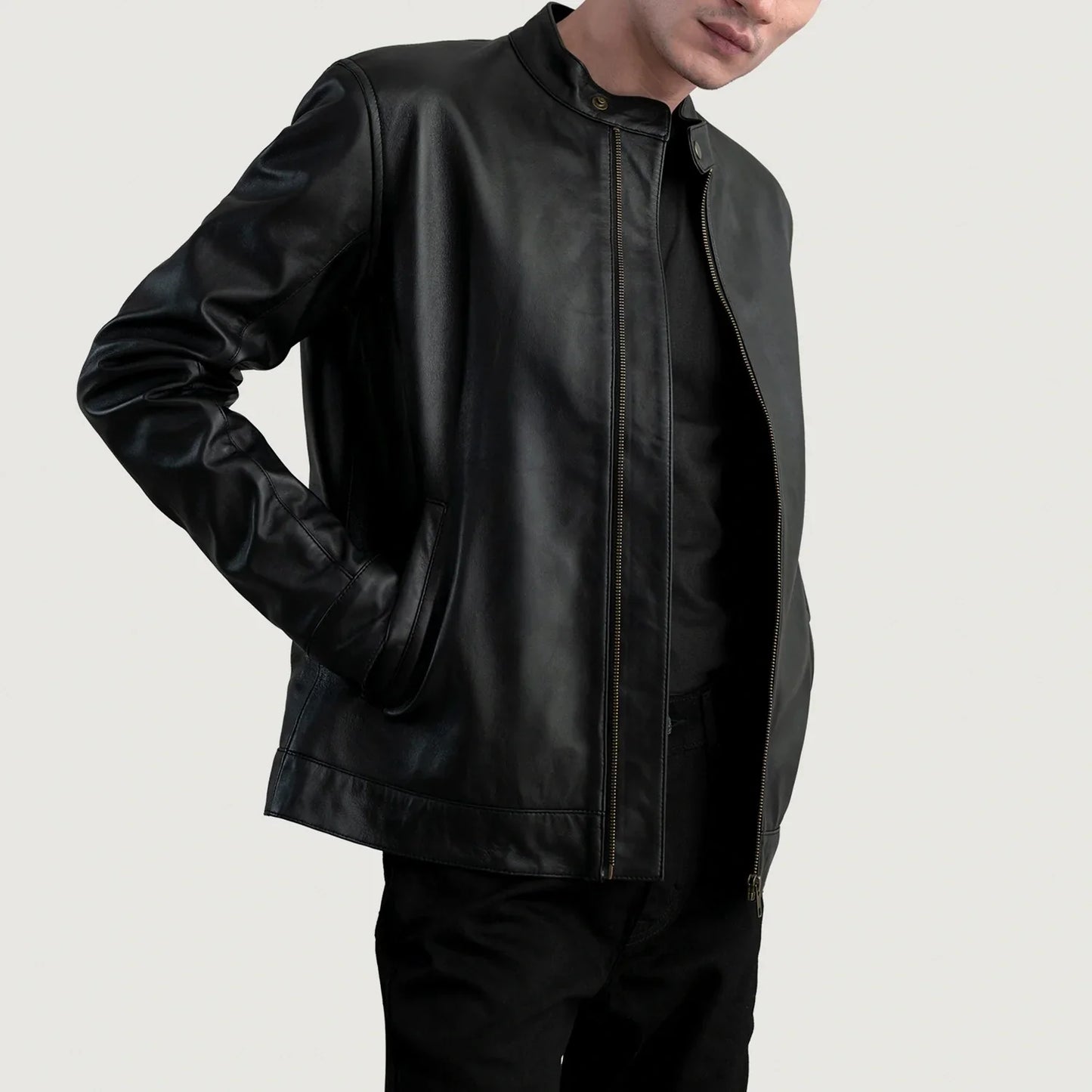 Zen Black Leather Biker Jacket SH07