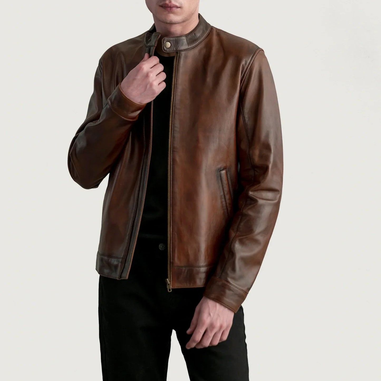 Zen Distressed Brown Leather Biker Jacket SH05